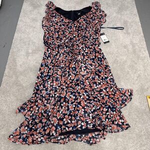 Tommy Hilfiger Dress Womens 10 Blue Floral Wrap Chiffon Hi Low Ruffle Hem